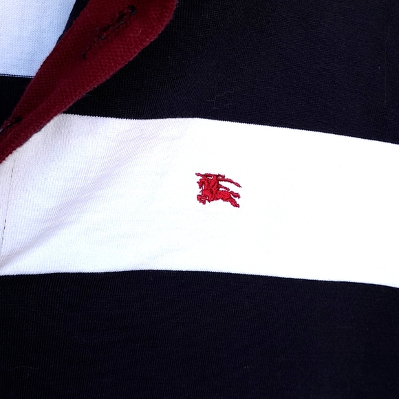 Burberry London Navy Blue Striped Rugby Long Sleeve Polo Embroidered! - Picture 3 of 7